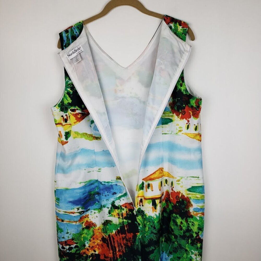 NorthStyle Dress Sleeveless V-Neck Sheath Watercolor Island Villa Print Women 16 - Picture 6 of 6